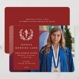 Red Registered Nurse Asclepius Graduation Photo Announcement
