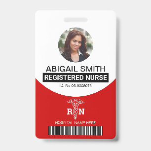 Red Registered nurse caduceus photo template ID Badge