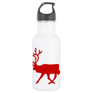 Red Reindeer / Caribou Silhouette 532 Ml Water Bottle