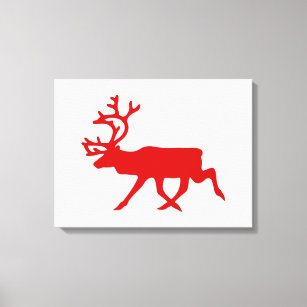 Red Reindeer / Caribou Silhouette Canvas Print