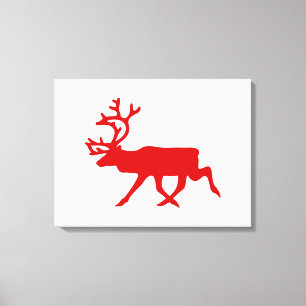 Red Reindeer / Caribou Silhouette Canvas Print