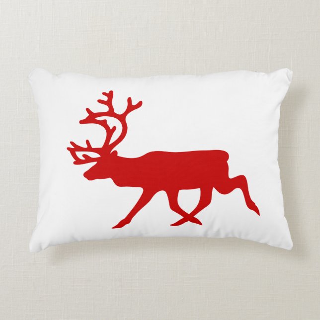 Red Reindeer / Caribou Silhouette Decorative Cushion (Front)