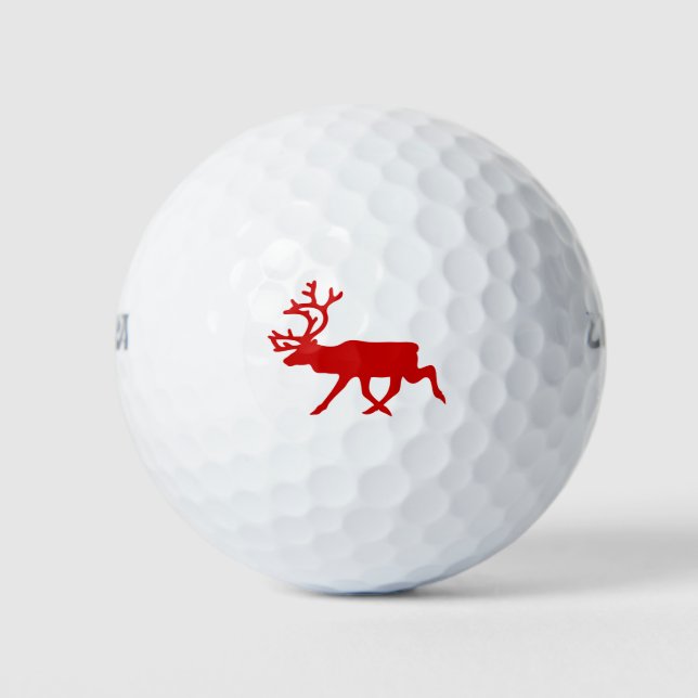 Red Reindeer / Caribou Silhouette Golf Balls (Front)