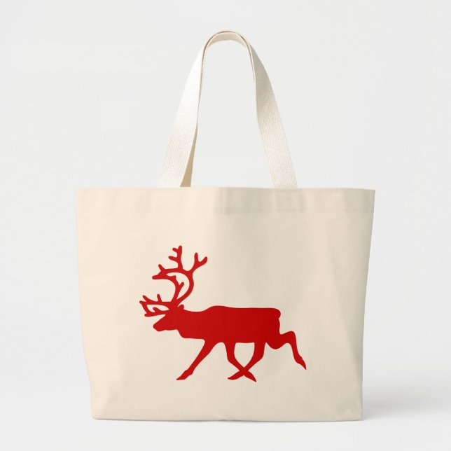 Red Reindeer / Caribou Silhouette Large Tote Bag (Front)