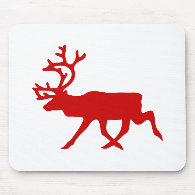 Red Reindeer / Caribou Silhouette Mouse Mat (Front)