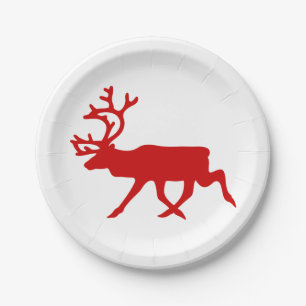 Red Reindeer / Caribou Silhouette Paper Plate