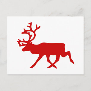 Red Reindeer / Caribou Silhouette Postcard