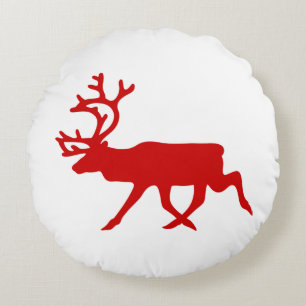 Red Reindeer / Caribou Silhouette Round Cushion