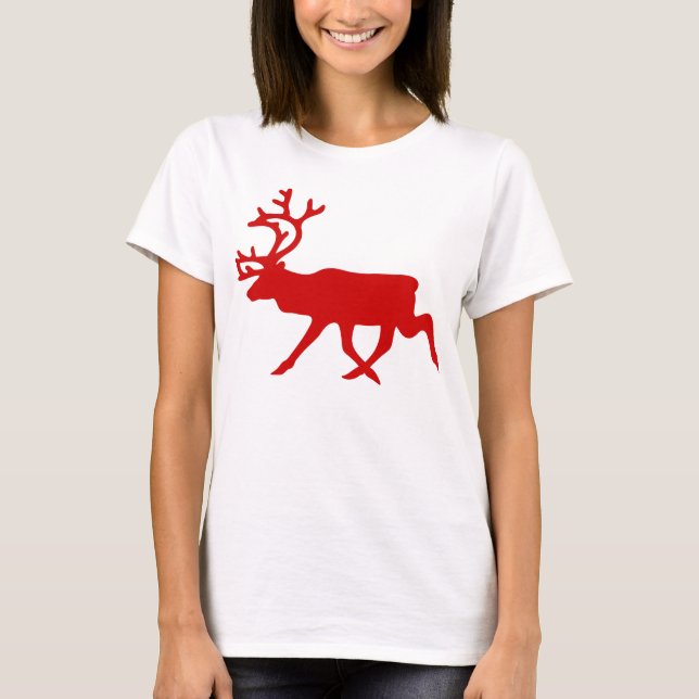 Red Reindeer / Caribou Silhouette T-Shirt (Front)