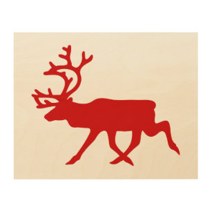 Red Reindeer / Caribou Silhouette Wood Wall Art