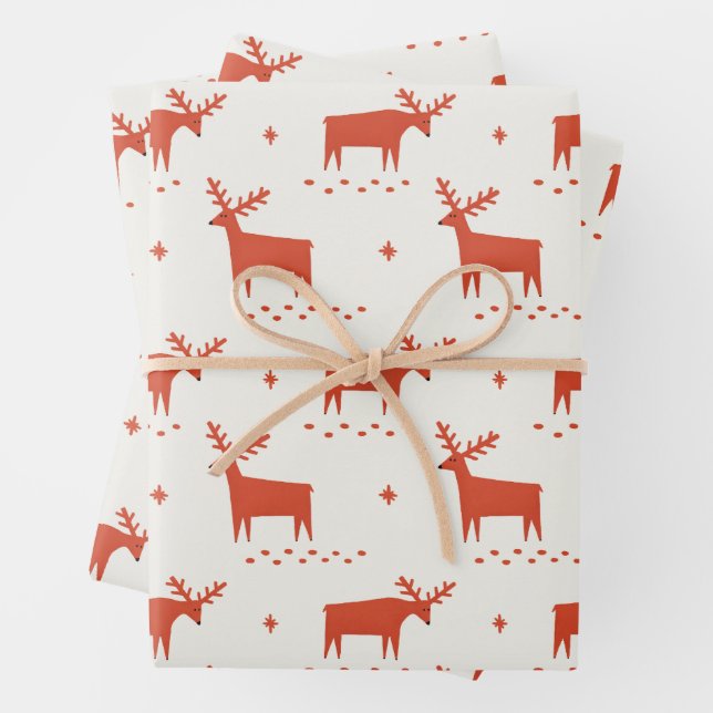 Red Reindeer Christmas | Festive Forest Animal Wrapping Paper Sheet (In situ)