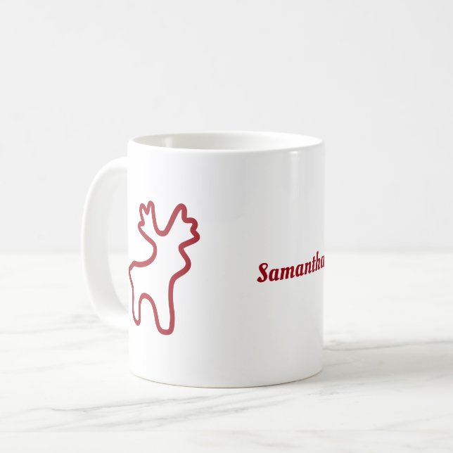 Red Reindeer Contour Personalised Name Coffee Mug (Front Left)