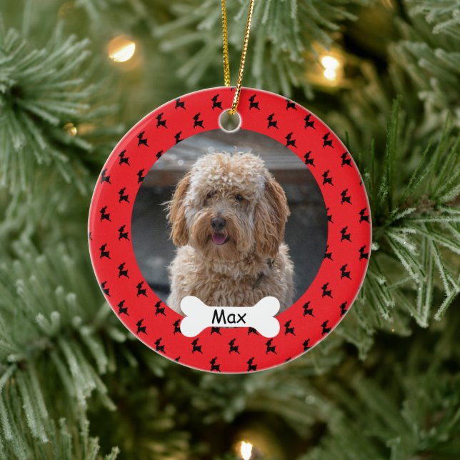 Red Reindeer Custom Pet Puppy Dog Photo Ceramic Tree Decoration (Tree)