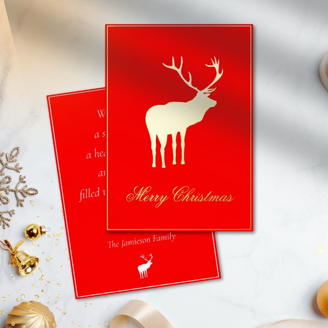 Red Reindeer Elegant Gold Foil Holiday Card (Creator Uploaded)