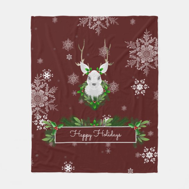 Red Reindeer Fleece Blanket (Front)