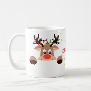 Red Reindeer Floral Merry Christmas Coffee Mug