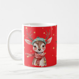 Red Reindeer Floral Merry Christmas Coffee Mug