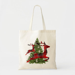 Red Reindeer Green Christmas Tree Holidays Tote Bag