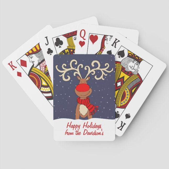 red reindeer name gift playing cards (Back)