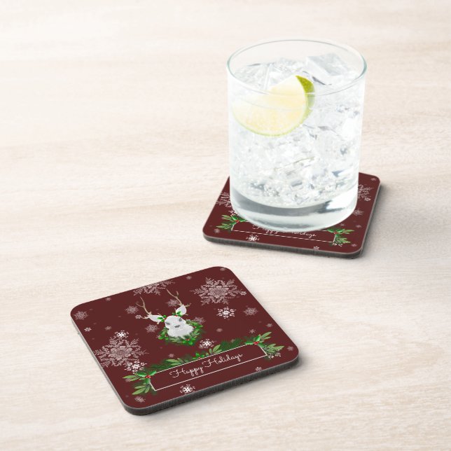 Red Reindeer Plastic Coaster (Right Side)