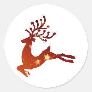 Red Reindeer silhouette - Choose background colour Classic Round Sticker