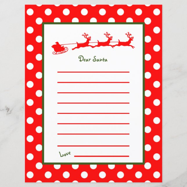 Red Reindeer Sleigh Dear Santa Letter (Front)