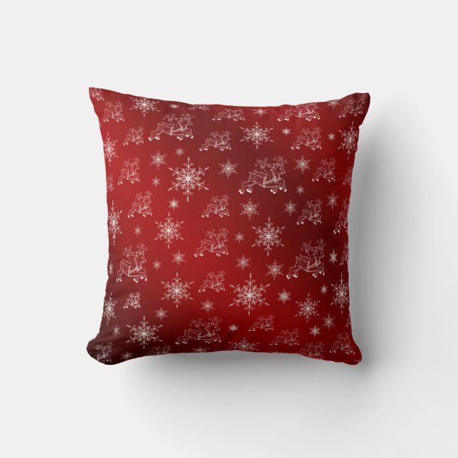 red,reindeer, star, stars, snowflake, christmas cushion (Front)