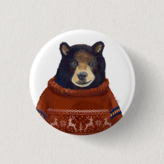 Red Reindeer Sweater Bear 3 Cm Round Badge