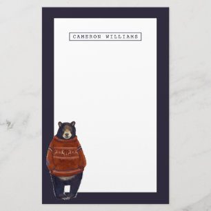 Red Reindeer Sweater Bear Add Your Name Stationery