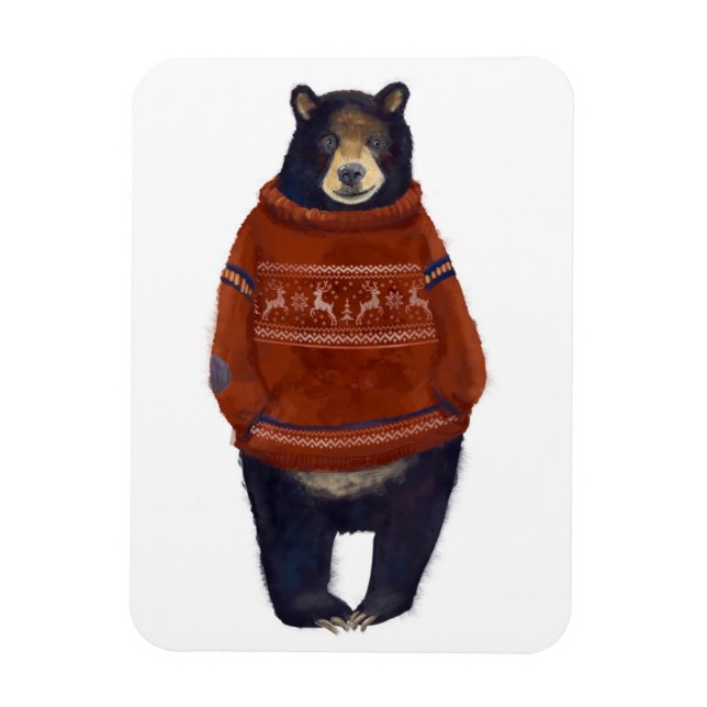 Red Reindeer Sweater Bear Magnet (Vertical)