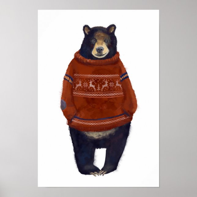 Red Reindeer Sweater Bear Poster (Front)