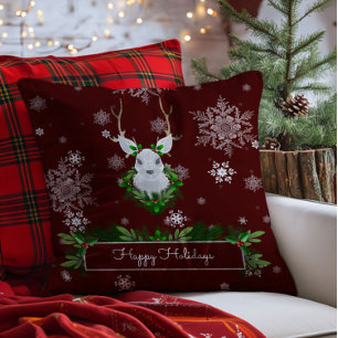 Red Reindeer Throw Pillow