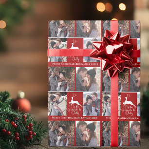 Red Reindeer Tis the Season Custom Photo Christmas Wrapping Paper