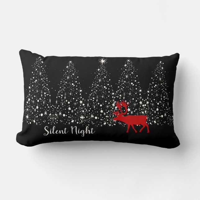 Red Reindeer White Christmas Tree Silent Night  Lumbar Cushion (Front)