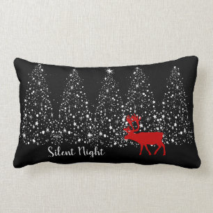 Red Reindeer White Christmas Tree Silent Night  Lumbar Cushion