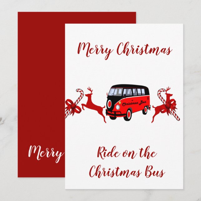 Red Reindeers Candy Stick Christmas Bus Card (Front/Back)