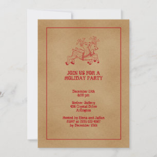 Red reindeers old fashion Christmas holiday party Invitation
