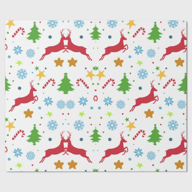 Red Reindeers  Wrapping Paper (Seam)