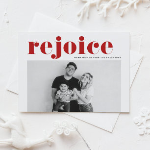 Red Rejoice Bold Typography Modern Photo Christmas Holiday Postcard