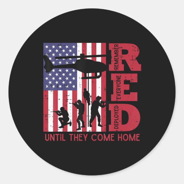 RED Remember Everyone Deployed Flag Helicopter Mem Classic Round Sticker (Front)