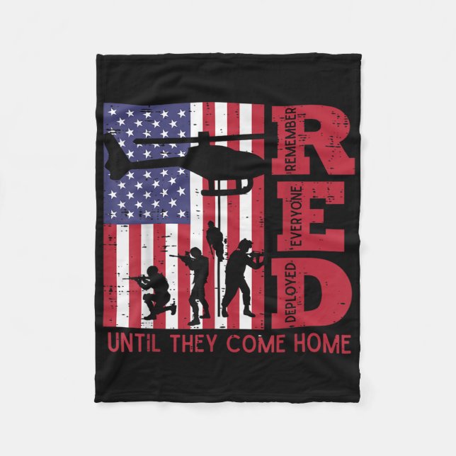 Red Remember Everyone Deployed Flag Helicopter Mem Fleece Blanket (Front)