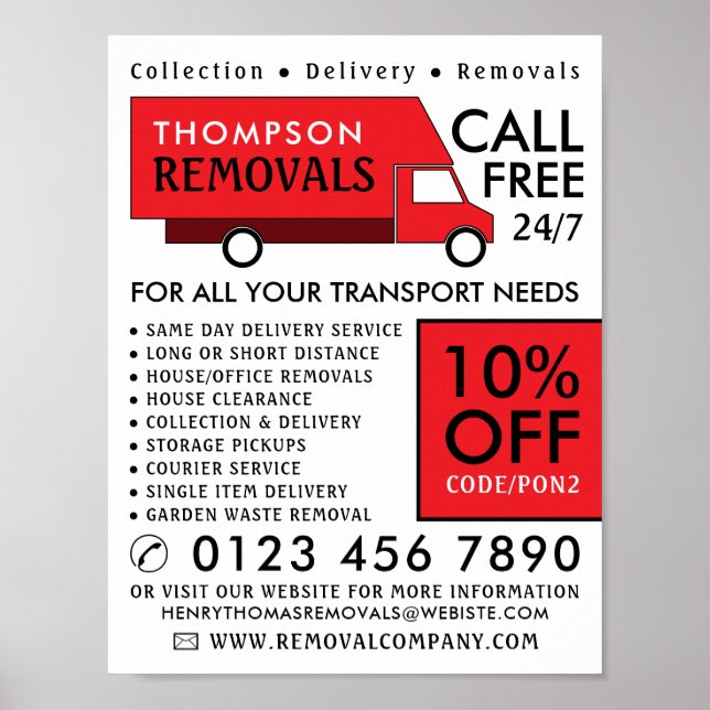 Red Removal Van, Removal Company Advertising Poster (Front)