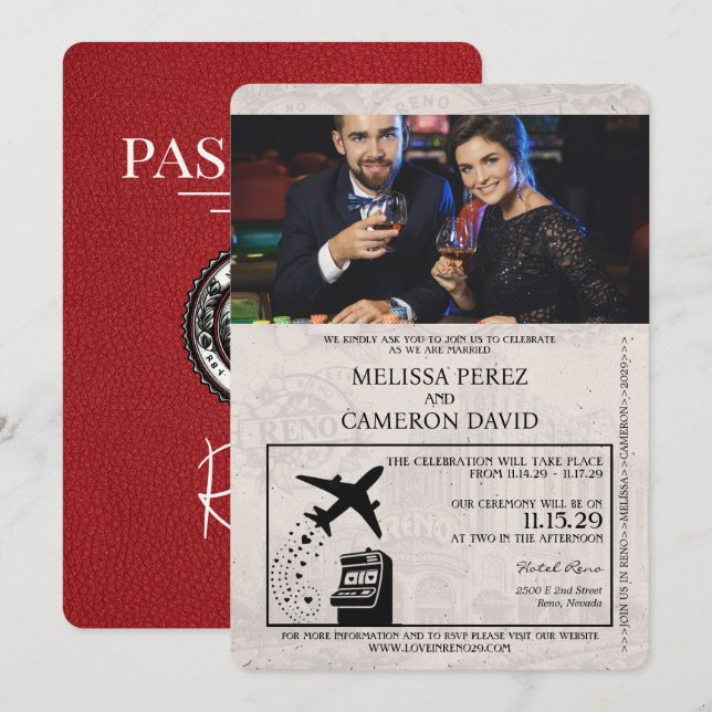 Red Reno Passport Wedding Invitation (Front/Back)