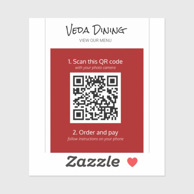 Red Restaurant Menu Scan Order QR Code Sticker (Sheet)