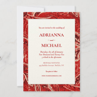 Red Retro Bandanna Paisley Wedding Invitation