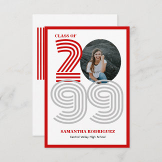 Red Retro Big Numbers Graduation Photo Invitation