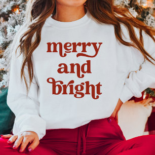 Red Retro Boho Typography Merry and Bright Sweatshirt