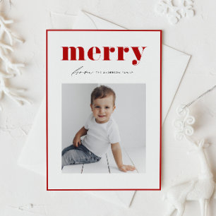 Red Retro Bold Merry Typography Photo Christmas Holiday Card