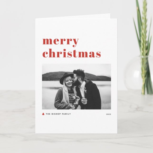 Red Retro Bold Typography Merry Christmas Photo Holiday Card (Front)