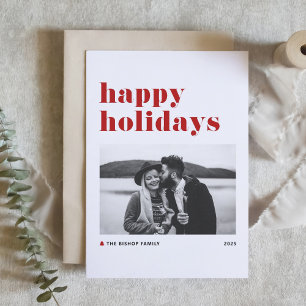 Red Retro Bold Typography Photo Happy Holidays Holiday Card
